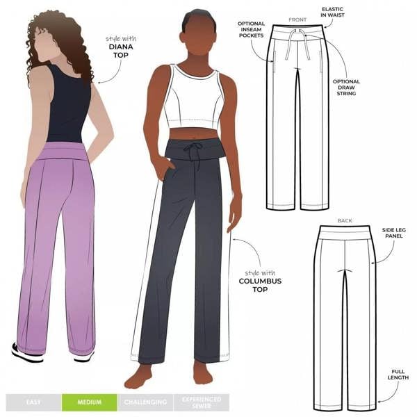 Style Arc Sewing Pattern Sunday Walking Pants - Trousers, Sportswear for Women - Intermediate