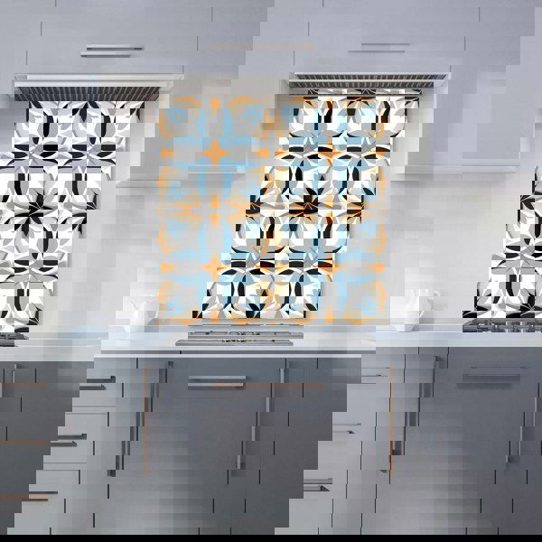 Warren Reed - Designer White Brown and Blue Geometric Pattern Kitchen Splashback