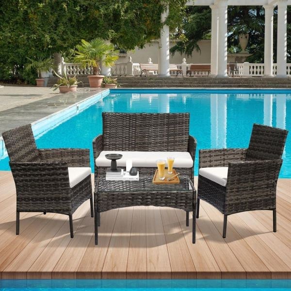 Leaper Grey 4 Seater Rattan Dining Set with Soft Cushions