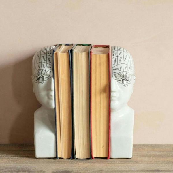 Antiqued Phrenology Head Bookends - alternative angle