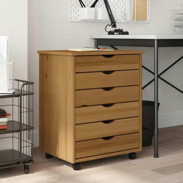 Berkfield Rolling Cabinet with Drawers MOSS Honey Brown Solid Wood Pine