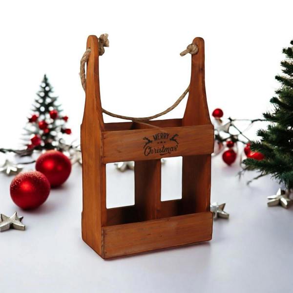 39CM WOODEN 2 BOTTLE WINE HOLDER