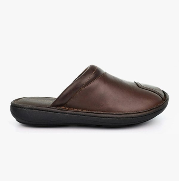 Roamers M024B Mens Padded Leather Mule Slippers Brown