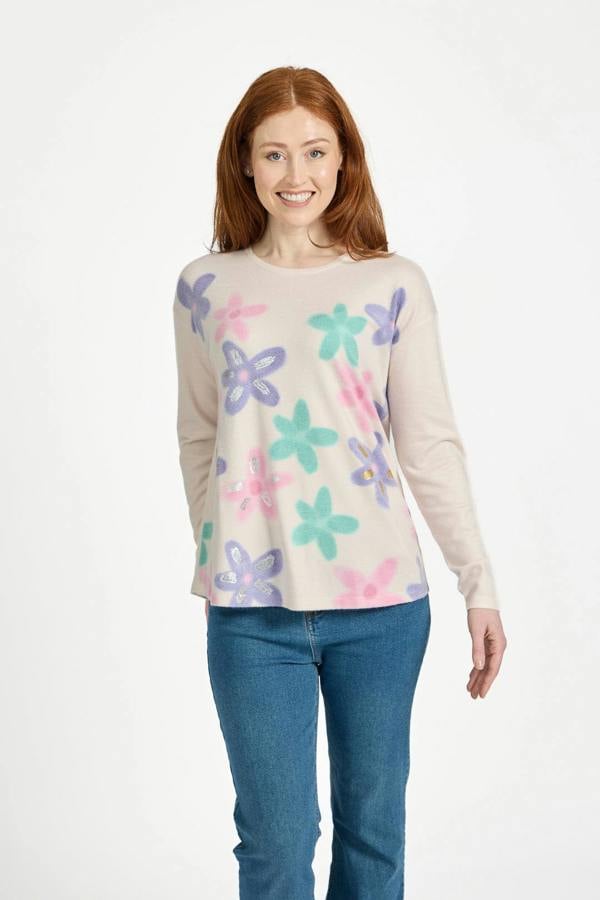 Mudflower Large Floral Print Lightweight Knit Jumper