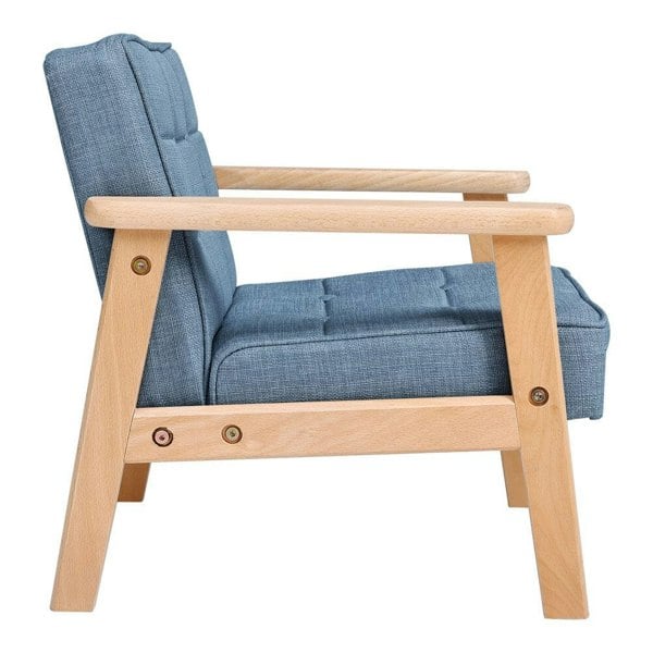 Blue MINI Single Children’s Sofa with Linen Fabric Upholstery Living and Home