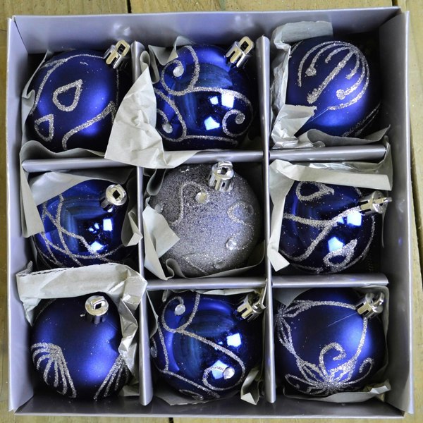 Samuel Alexander 9 Pack Premier 60mm Deluxe Glitter Christmas Tree Baubles - Midnight Blue