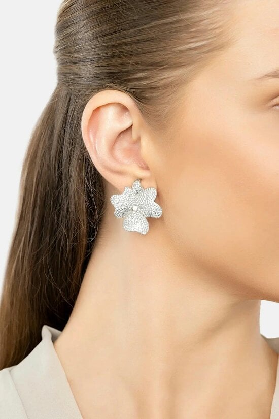 Latelita Flower Large Stud Clip On Earrings Silver