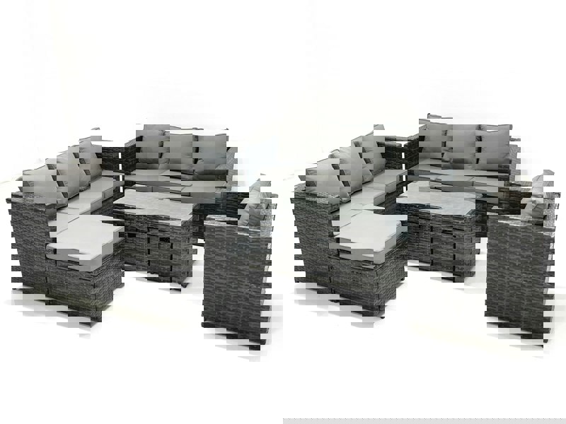 Fimous Outdoor Garden Furniture Set 10 Seater Rattan Sofa Set with Coffee Table 3 Footstools Armchair Dark Grey Mixed