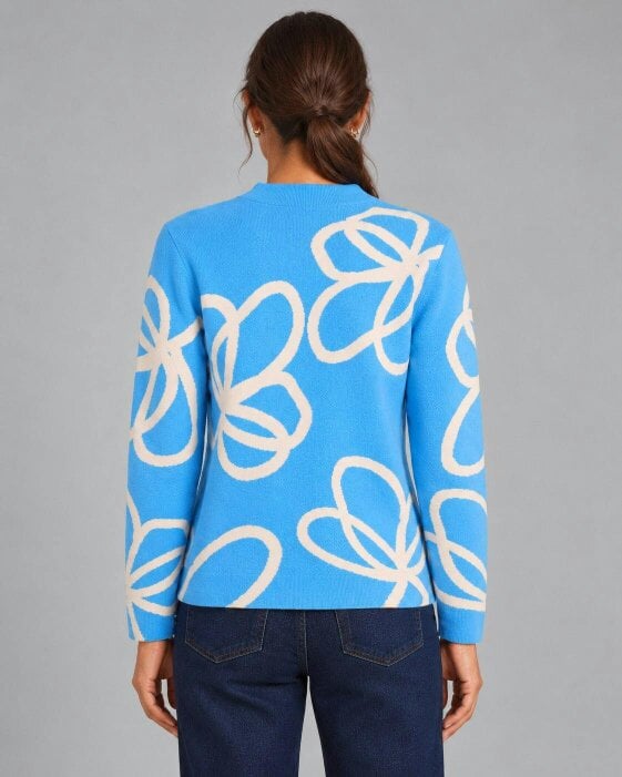 VIZ-A-VIZ Floral Jacquard Funnel Neck Jumper