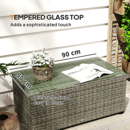 Wyld Haus Livatoli Dark Grey Rattan Rectangular Glass Top Side Table