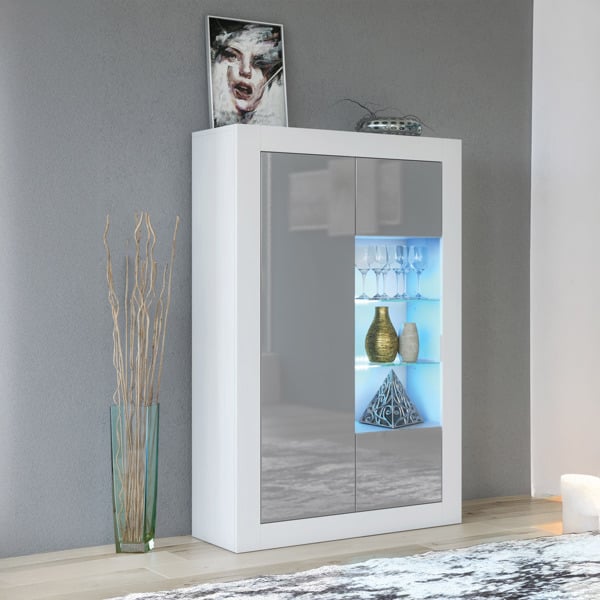 Mex Furniture Elegant 140cm Cabinet Sideboard with Grey High Gloss Doors and Free LED Display