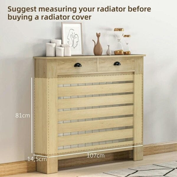 Bobobiy 95.5H x 111Wcm Radiator Cover, with Drawer - Oak