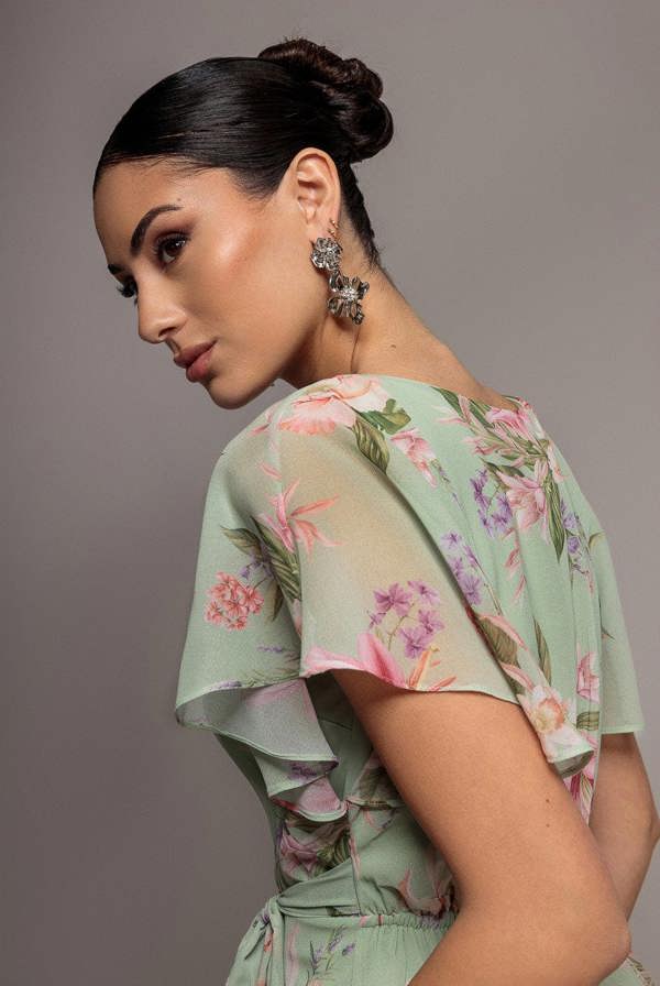 Flutter Sleeve Midaxi Wrap Dress - Sage Green DR5140