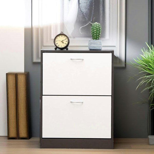 Rafaelo Mobilia 2 Drawer Shoe Storage Cabinet White Grey