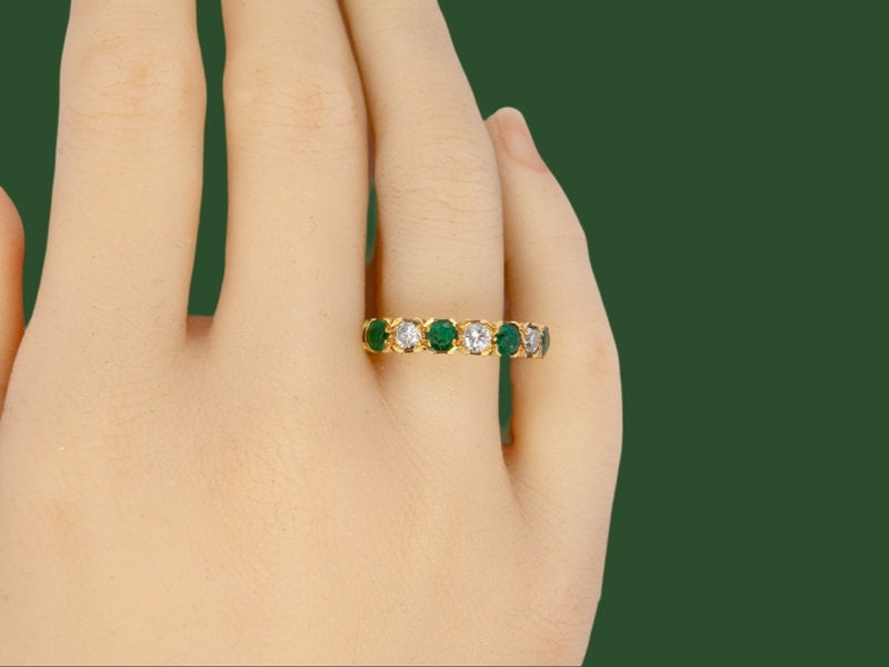 Vintage Tom A half hoop Emerald and Diamond ring