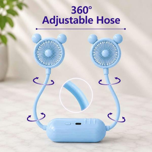 Dyzi Portable Neck Fan USB Rechargeable 3 Speed Blue