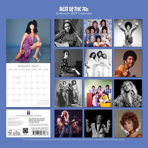 Best of the 70s Calendar 2027, Wall Calendars, Month To View, Entertainment, Gift