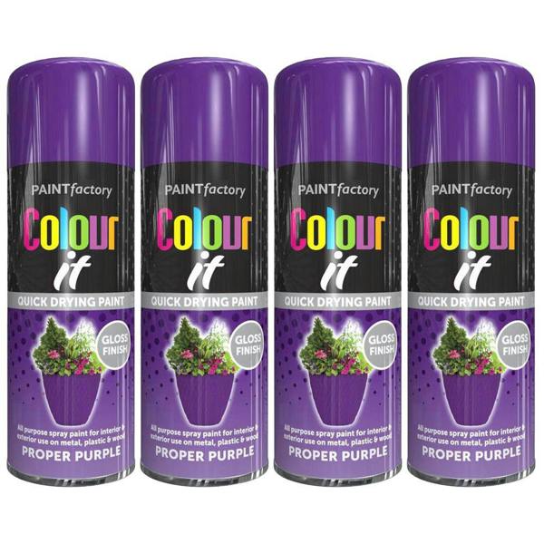 Paint Factory 4X  Proper Purple Gloss Spray Paint 250ml