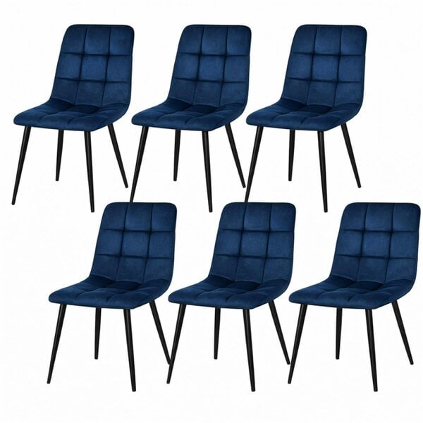Kosy Koala Dining Table and 6 Chairs - Rustic Effect Dining Table With 6 Blue Velvet Chairs Dining Furniture