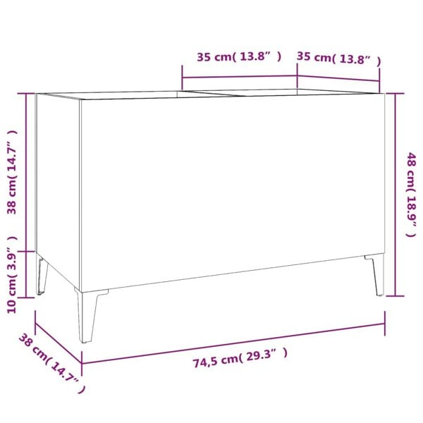 Berkfield Record Cabinet High Gloss White 74.5x38x48 cm Engineered Wood