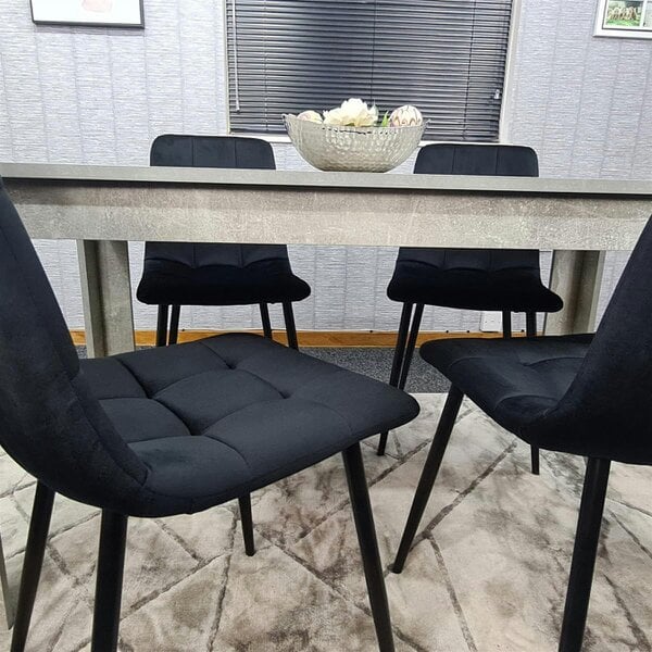Kosy Koala Stone Grey Effect Wood Dining Table Set with 4 Black Velvet Chairs Modern Dining Room Furniture
