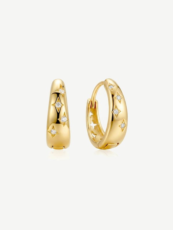 MUCHV Starburst Huggie Hoop Earrings - Gold
