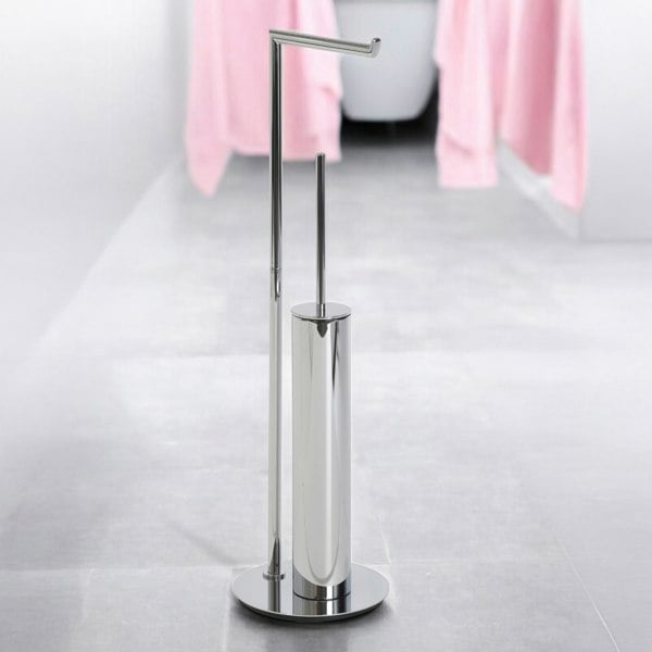 Showerdrape Belgravia Chrome Freestanding Toilet Roll Holder & Toilet Brush Combo