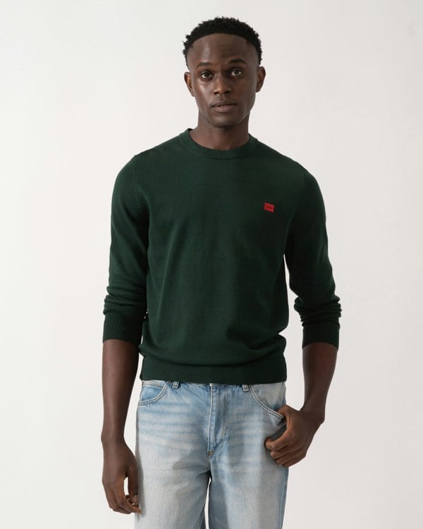 HUGO San Cassius Mens Crew Neck Sweater - Open Green 385