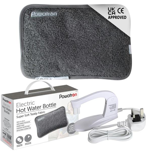 Powatron Rechargeable Electric Hot Water Bottle - Soft & Cosy Hand Body Warmer, Massaging Heat Pad, Over-Heat Protection Electric Water Bottle