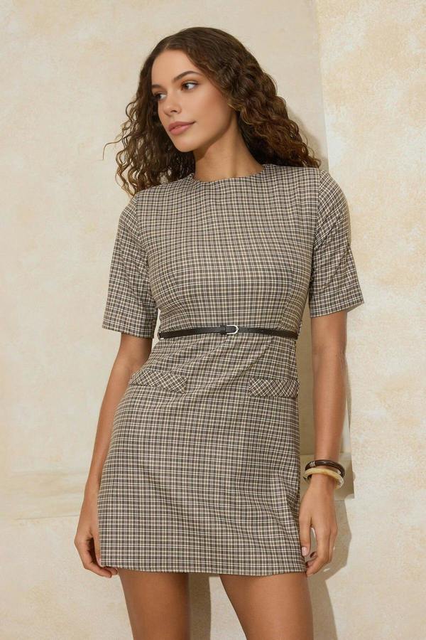 WOVCOR Mini Woven Dress with Belt Detail