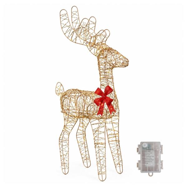 Samuel Alexander 74cm Battery Powered Light up Gold Twist Christmas Standing Reindeer with 100 Warm White LEDs
