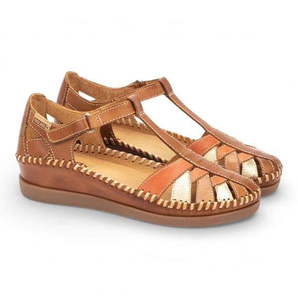 Pikolinos Cadaques - Women's Brown Leather Semi-Open Wedge Sandals