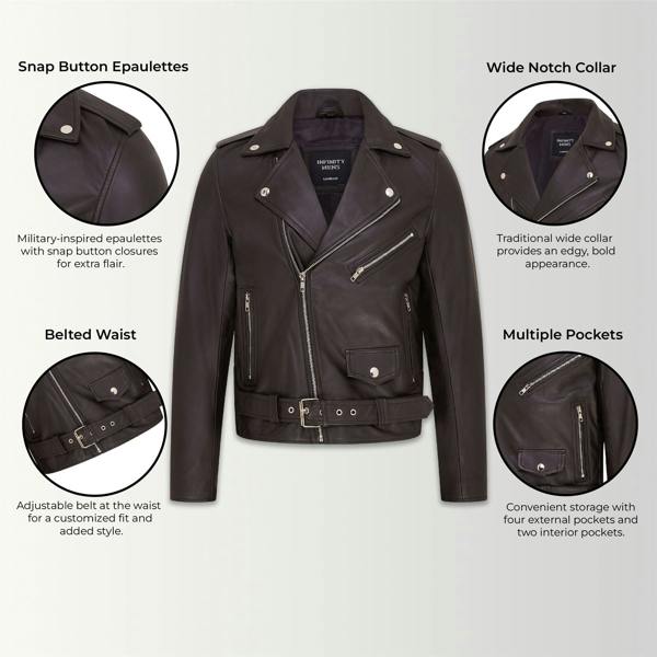 Infinity Leather Mens Classic Brando Leather Biker Jacket - Heinola