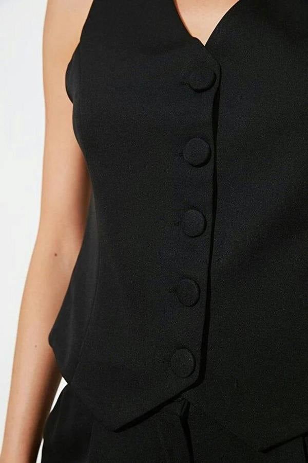 WOVCOR Crop Woven Vest with Buttons