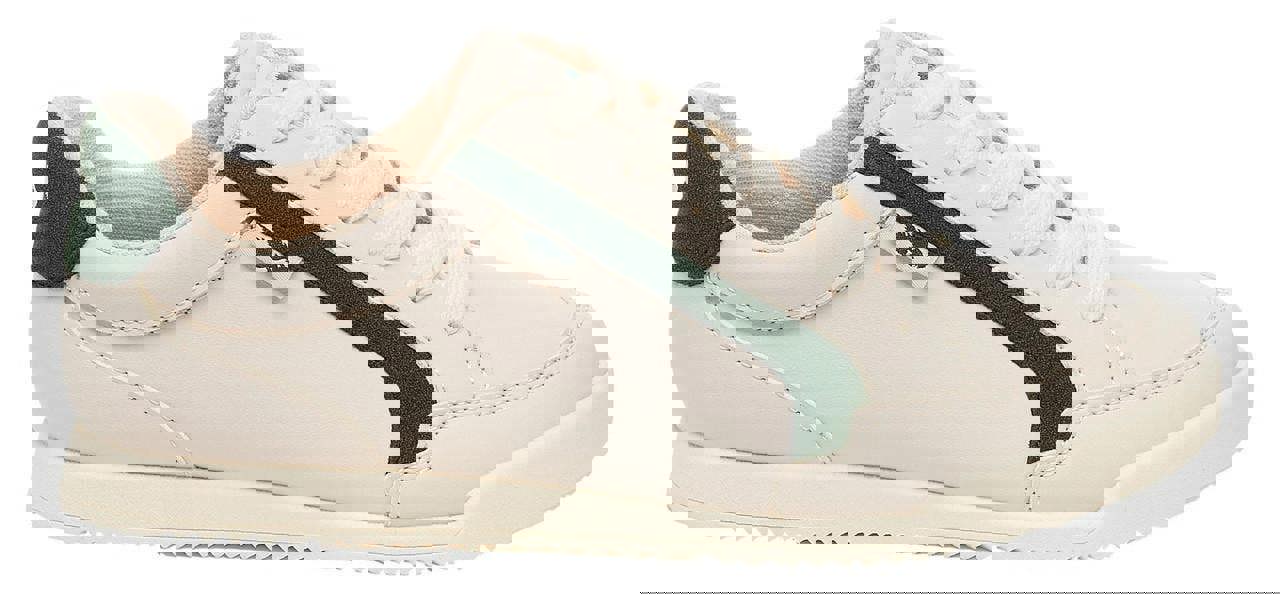 Rocket Dog Bolt Womens Casual Smart Lace Up Shoes Trainers, off-white sneaker with green accents and lace-up closure.