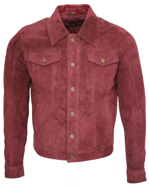 Infinity Leather Mens Trucker Classic Suede Leather Shirt Jeans Jacket