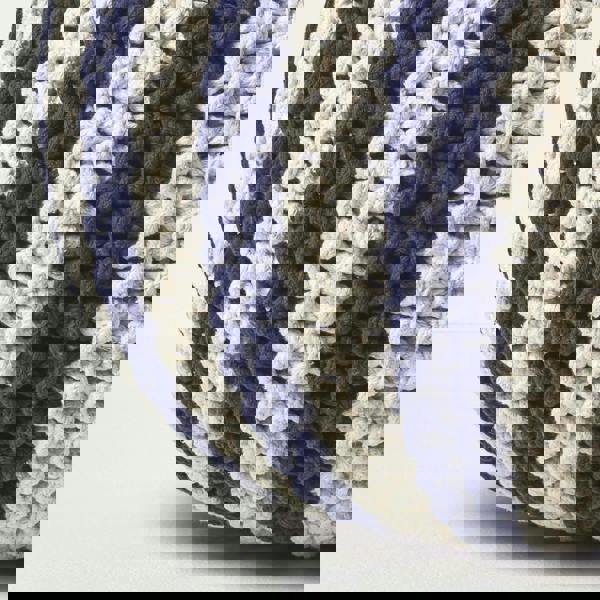 HOMESCAPES Navy and White Knitted Pouffe Striped Footstool