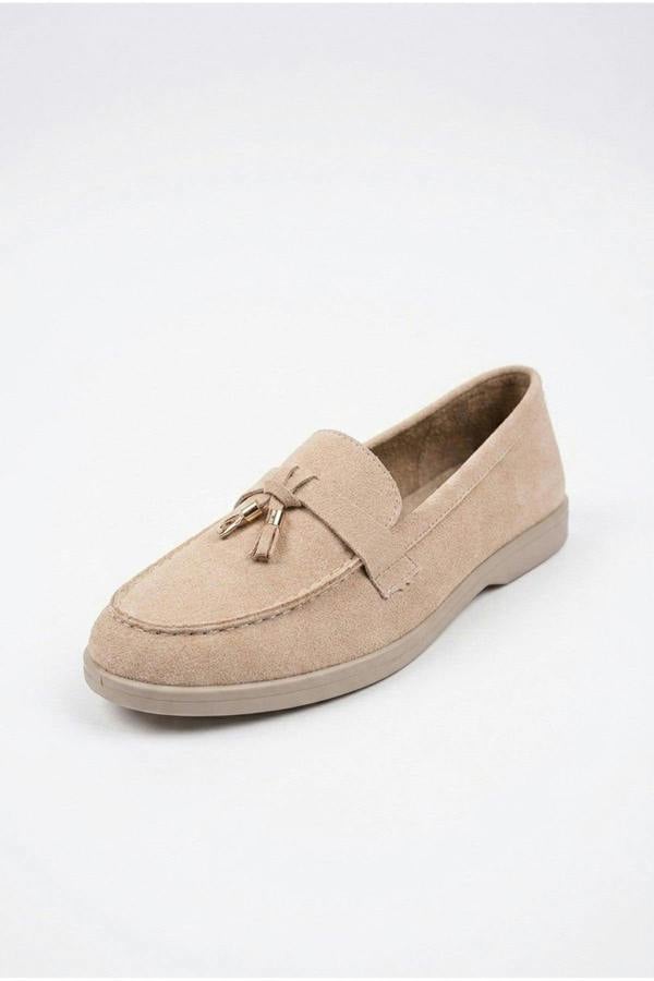 Camille Womens Suede Padlock Charm Loafers - Khaki