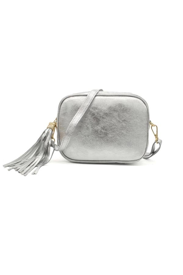 Pluspup Metallic Crossbody Bag with Zipper Closure and Tassel Detail