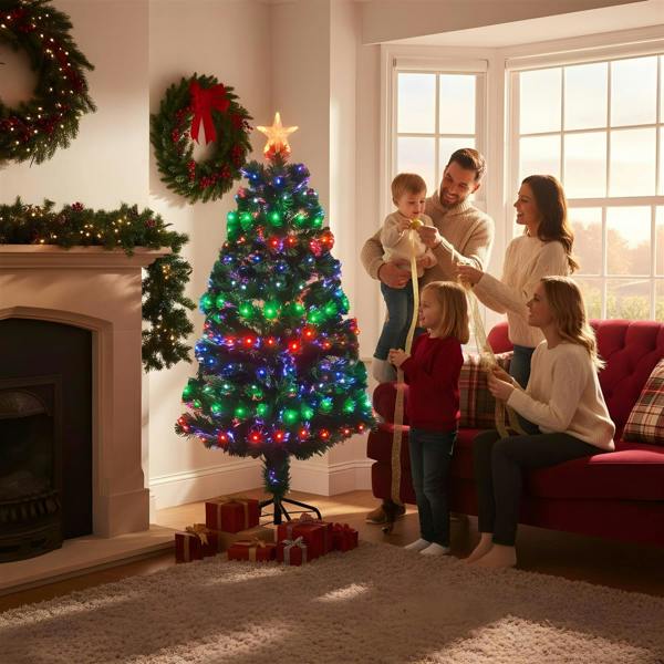 6ft Fibre Optic Christmas Tree, Multicolour LED Pre-Lit with 8 Light Modes, PVC Green Tips image 9