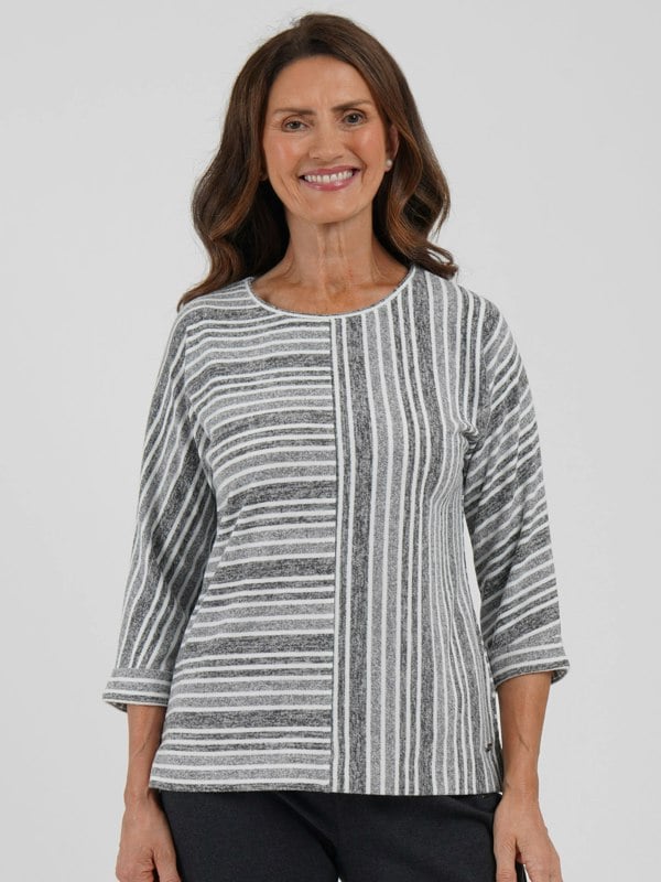 TIGI-Wear Cut And Sew Panelled Stripe Top