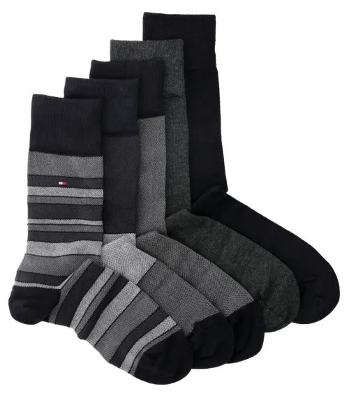 Tommy Hilfiger Men's Black & Grey 5 Pack Socks Gift Set Tin - Size 6-11 UK (Mixed Styles, Black & Greys)