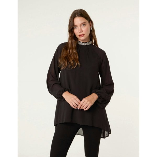 Blue Vanilla Embellished Collar Tunic Top