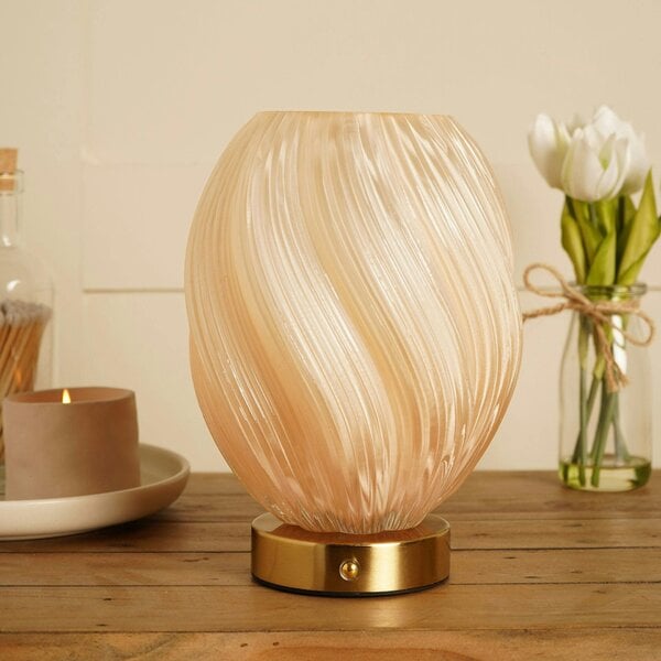 Hestia Swirl Glass LED Rechargeable Touch Lamp