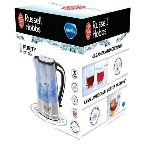 Russell Hobbs BRITA Purity Filter Kettle 1L, 3000W Rapid Boil, MAXTRA PRO Limescale Expert Filter, Water Filter Kettle, Blue Illumination
