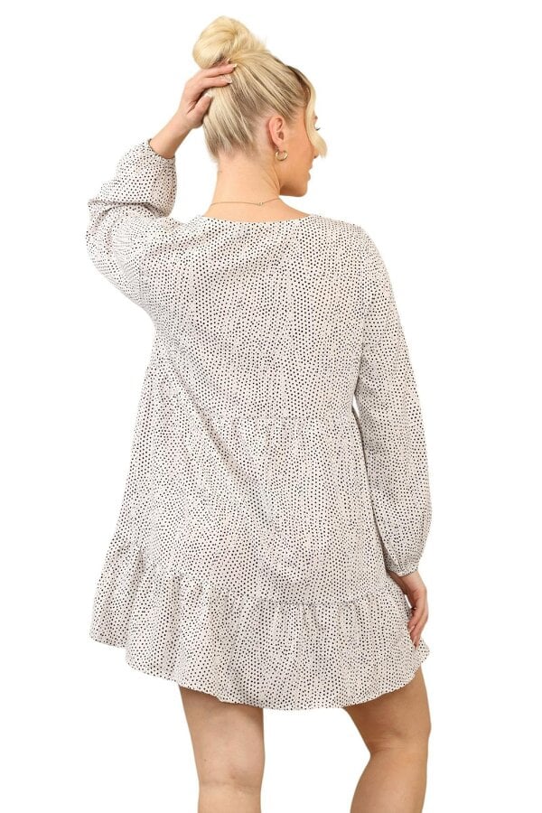 Chic V-Neck Polka Dot Smock Mini Dress with Long Sleeves – Perfect Casual Style for Women
