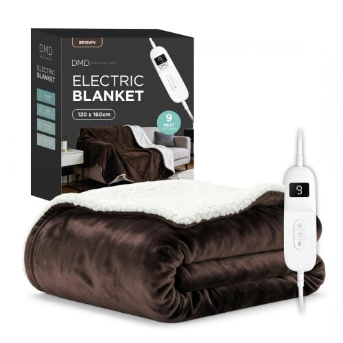 DMD Collective Heated Electric Blanket - Sherpa Fleece, Auto-Off, 9 Heat Levels - 120cm x 160cm - Brown