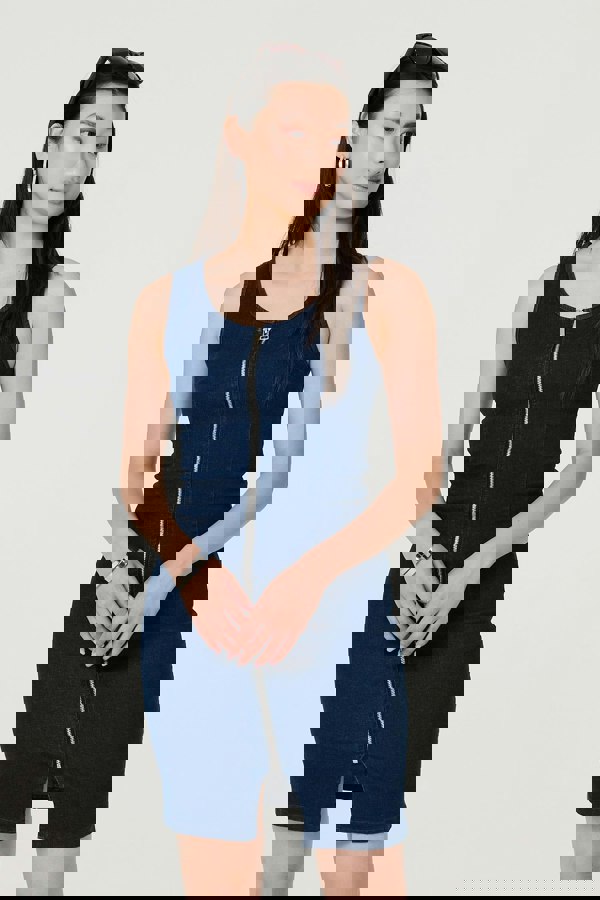 Blue | Denim Sleeveless Zip Front Shift Dress