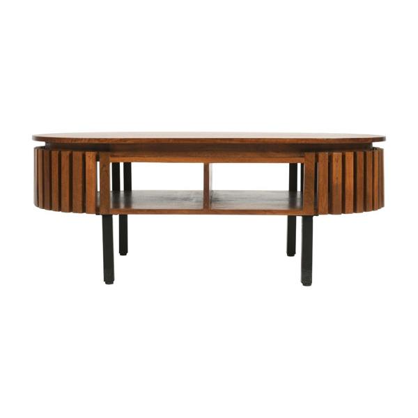 Wyld Haus Birmingham Slatted Mango Wood Rectangular Coffee Table with Storage Shelf