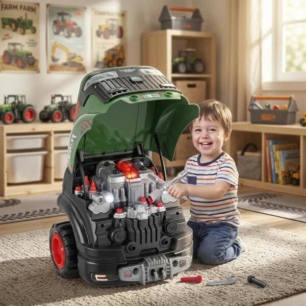 Bobobiy Kids Truck Engine Toy, Toy Steering Wheel with Spray, Lights and Sounds, Educational Gifts for 3-6 Years, Green - Green